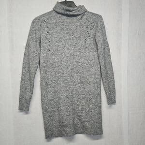 Ikks Gray Soft Wool blend Turtleneck Studded Tunic Sweater